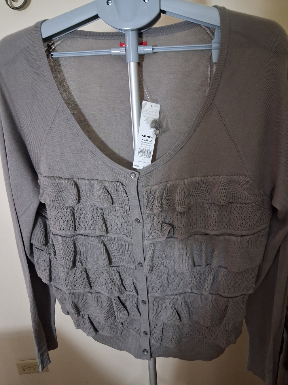 ELLE Ruffle Front Gray Women’s Cardigan Sweater